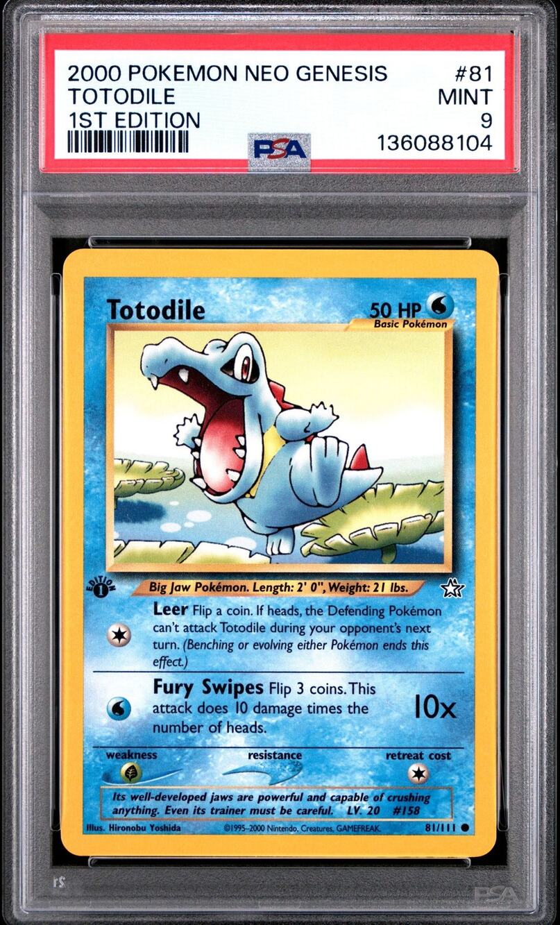 PSA 9 MINT Totodile 1st Edition 81/111 Pokémon 2000 Neo Genesis Common Graded